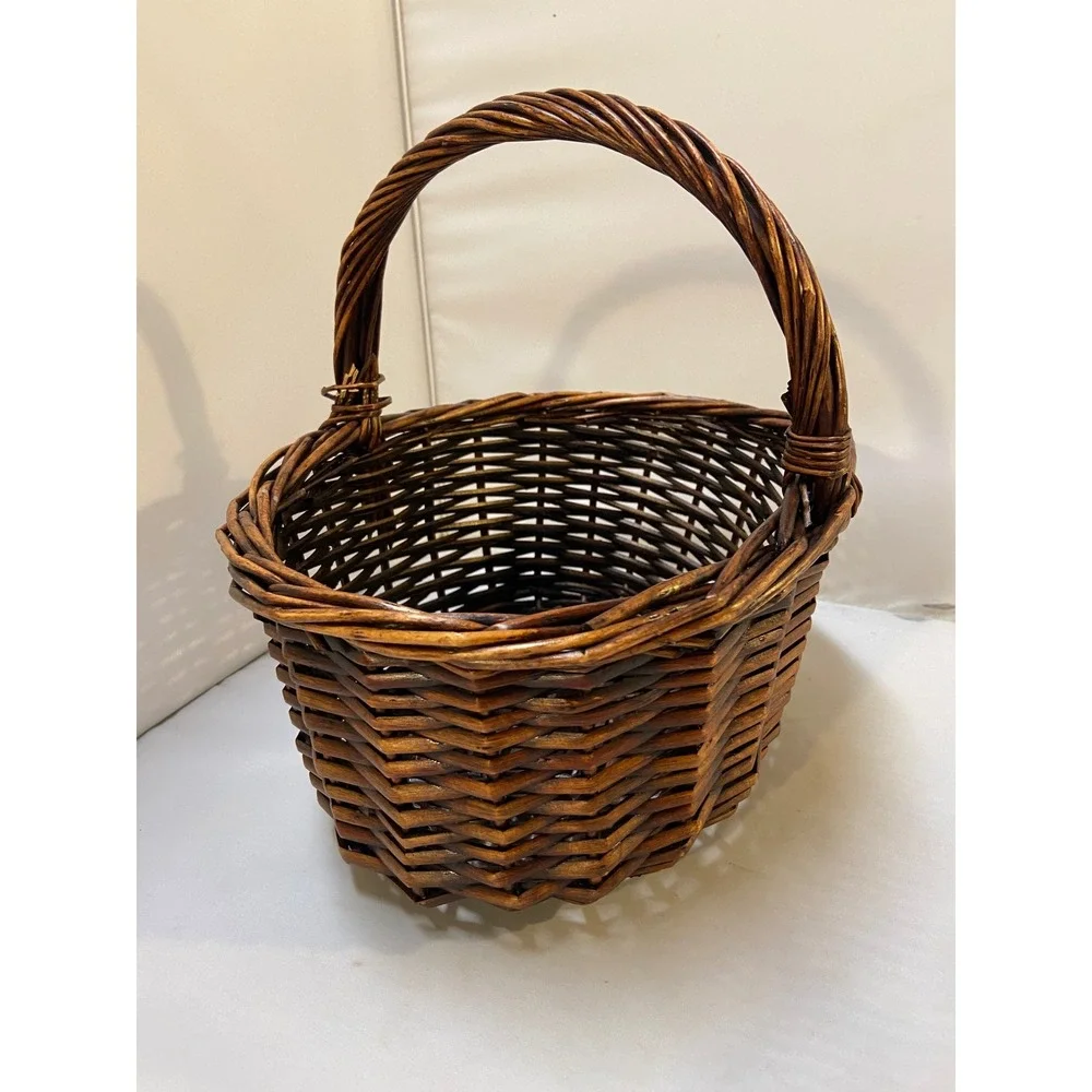 Wicker Basket Home Decor OS Dark Brown Woven Oval Gathering Basket Farmhouse